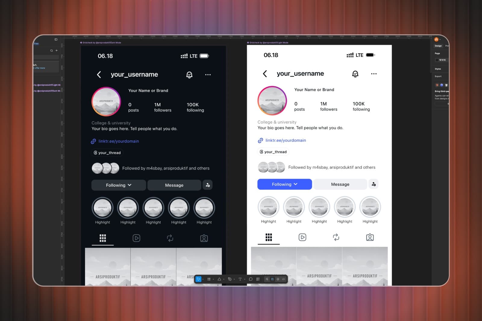 Contoh penggunaan template Gridcheck di Figma