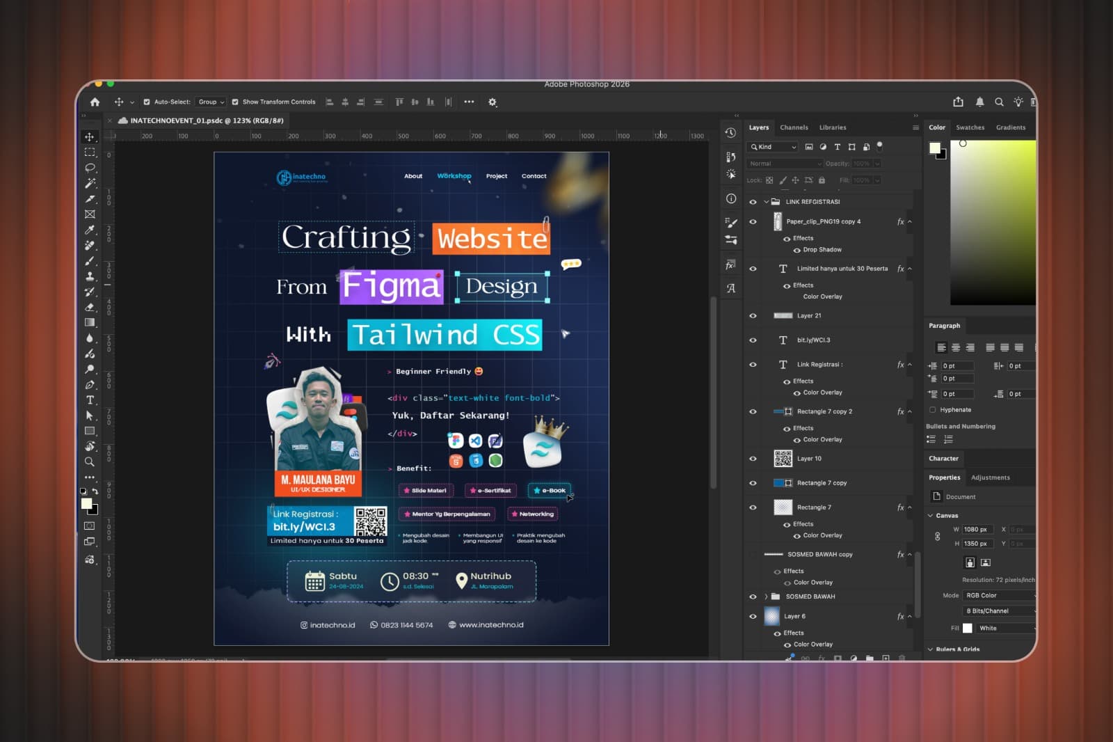 Galeri desain poster webinar Tailwind CSS untuk Inatechno — gambar 2