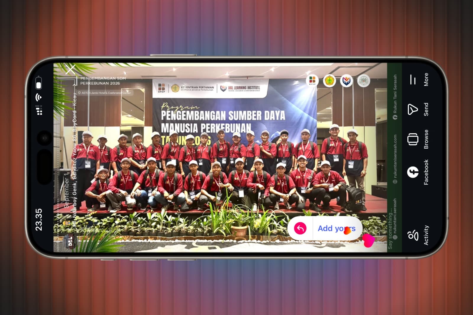 Desain carousel Instagram dengan ornamen daun dan buah sawit